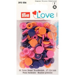 393 006 plastik trykknapper - prym - pink - lilla - orange